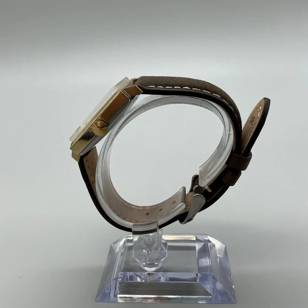 Vintage Cornavin Mens Watch 29mm Square Brown Leather Manual Wind Date